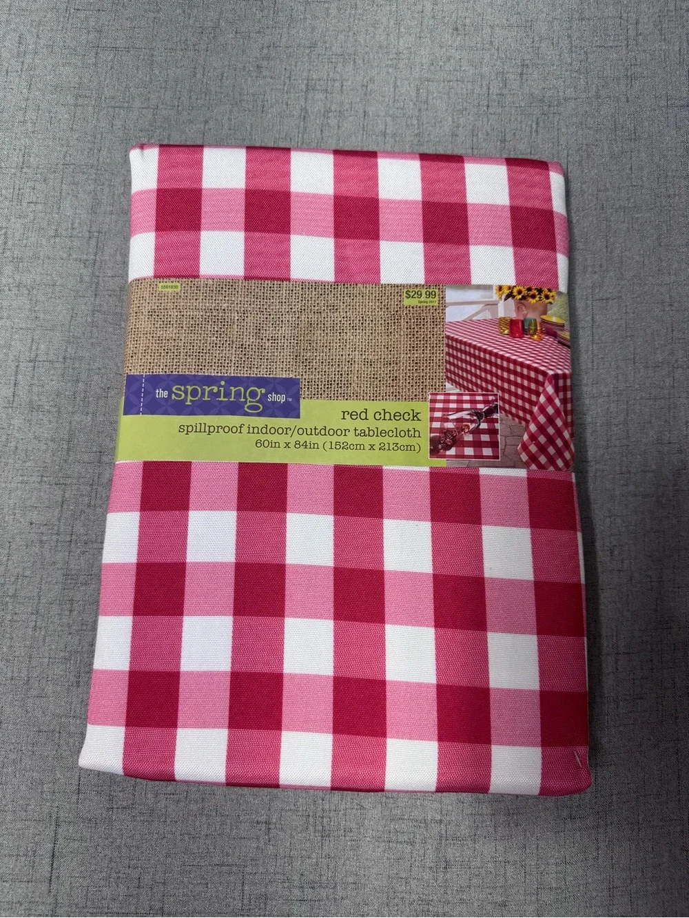 Red & White Gingham Check Tablecloth SpillProof Cloth Indoor Outdoor 60x84” NWT